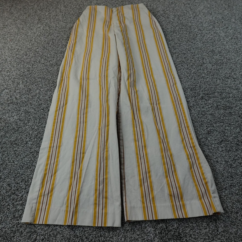 Abercrombie Fitch Pants Womens XS White Yellow Pull‎ On Wide Leg Baggy High Rise